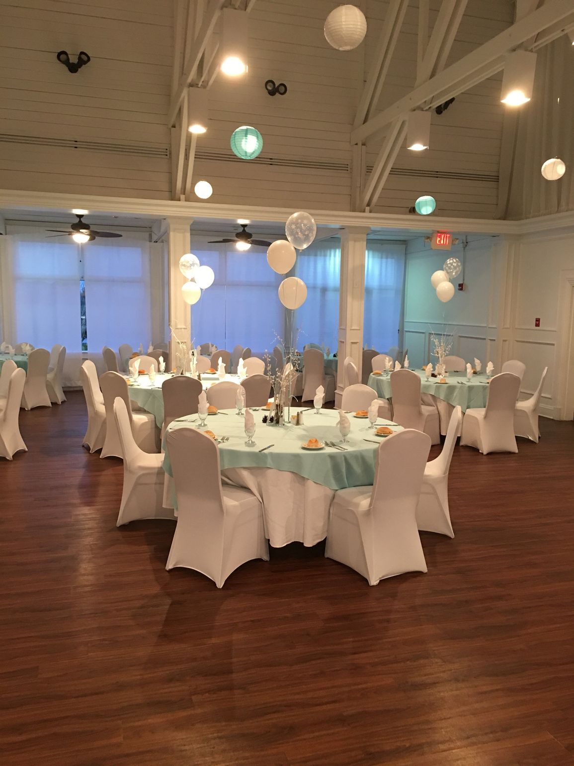 Sitting Arrangement at an event with blue sheets